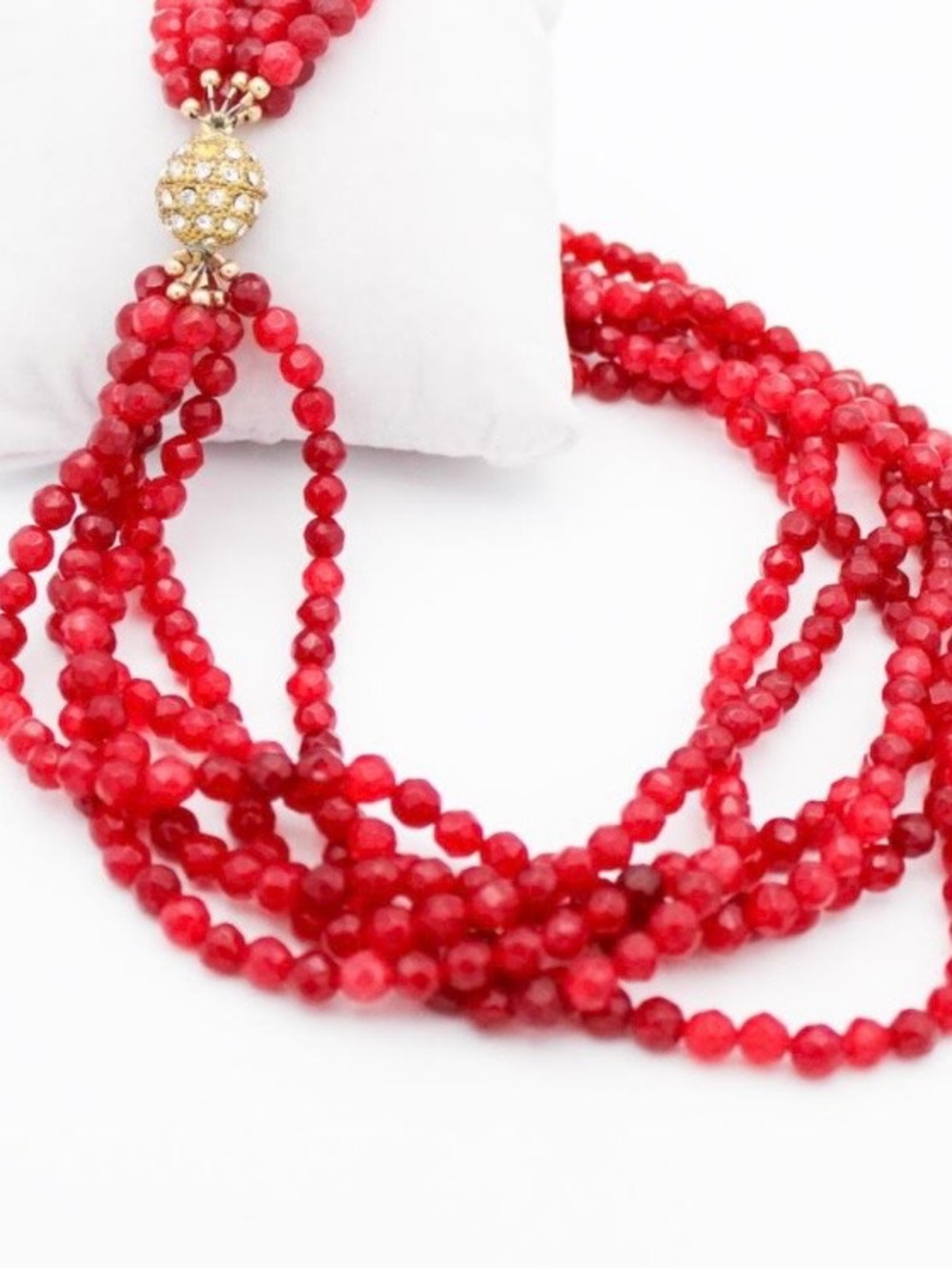 Multi-Strand Red Beaded Necklace - Elegant Layered Style - Picture 4 of 6